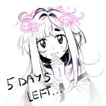  1girl @_@ ai-chan_(love_angel_syndrome) bandaged_arm bandages bandaid bandaid_on_face blunt_bangs colored_lineart countdown drooling english_text halo highres limited_palette long_sidelocks looking_at_viewer love_angel_syndrome mini_person minigirl official_art own_hands_clasped own_hands_together sidelocks solo sparkling_eyes yuuna_(love_angel_syndrome) 