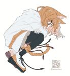  1girl a.i._voice adachi_rei animal_ears balloon0903 cable cat_ears cat_girl cat_tail commentary crossed_arms from_side full_body highres jacket kemonomimi_mode miniskirt orange_hair skirt solo tail untranslatable_commentary utau white_jacket 
