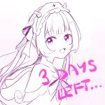 1girl :d ai-chan_(love_angel_syndrome) blunt_bangs cable countdown dress english_text grin hat highres limited_palette looking_at_viewer love_angel_syndrome mechabare nurse_cap official_art sidelocks smile solo upper_body 