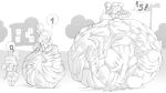 2021 absurd_res after_vore animal_crossing anthro barsfrommars belly big_belly bone canid canine canis dinosaur domestic_dog female female_pred group hi_res huge_belly isabelle_(animal_crossing) mammal monochrome nintendo prehistoric_species reptile scalie shih_tzu simple_background speech_bubble toy_dog vore white_background