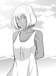  arachnid_(series) arms_behind_back dark_skin dinoponera_(arachnid) greyscale monochrome short_hair smile solo source_request yogurando 