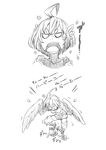  ahoge anger_vein angry bad_id bad_pixiv_id comic feathered_wings feathers greyscale harpy harpy_(nukomasu) monochrome monster_girl nukomasu original solo stomping talons translation_request wings 