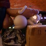 3d_(artwork) ambiguous_gender bag balls bestiality big_balls big_butt big_penis bodily_fluids bottomwear box butt clothing container digital_media_(artwork) domestic_cat dumpster ellipsis english_text erection exclamation_point felid feline felis feral genital_fluids genitals group hi_res huge_balls huge_butt huge_penis human hyper hyper_balls hyper_genitalia hyper_penis male male/ambiguous mammal onomatopoeia open_mouth pants penis precum question_mark shirt slurpslurps sound_effects text topwear trash_bag white_body