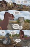 ativo blue_eyes blue_markings bone_frill brown_body centrosaurine ceratopsian ceratopsid clothed clothing comic dialogue digital_media_(artwork) dinosaur english_text facial_scar fangs female feral frill_(anatomy) gorgosaurus green_eyes grey_body group half-closed_eyes hi_res iguanodontian lying male marginocephalian markings narrowed_eyes open_mouth orange_eyes orange_markings ornithischian ornithopod outside pachyrhinosaurus prehistoric_species quadruped reptile rory_(therbis) saurischian scalie scar sesha_(therbis) speech_bubble spikes standing tail tan_body teeth tenontosaurus text therbis theropod tired typhon_(therbis) tyrannosaurid tyrannosauroid url waking_up wide_eyed wounded yawn yellow_eyes