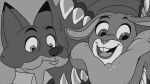 16:9 anthro black_and_white buckteeth canid canine disney duo european_rabbit feedfancier female fox hi_res imminent_vore inside_mouth jaws judy_hopps lagomorph leporid male mammal monochrome nick_wilde oryctolagus puffed_cheeks rabbit rabbit_ears red_fox sharp_teeth snout teeth tongue true_fox widescreen zootopia