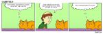 2026 absurd_res border cloak clothed clothing comic dialogue domestic_cat dsamowen duo english_text eyebrows felid feline felis feral furniture garfield_(series) garfield_the_cat green_background hair hi_res human humor jon_arbuckle male mammal medieval monk multiple_scenes open_mouth parody robe simple_background standing tabby_cat table text thought_bubble tonsure url white_border
