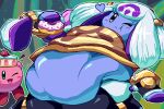 2026 3:2 alien belly big_belly blue_body blue_skin clothing dessert digital_media_(artwork) doughnut duo female food gloves hair handwear humanoid kirby kirby_(series) kirby_and_the_world_beyond male nintendo overweight pastry pink_body shweetmagnet waddling_head white_hair world_beyond_companion