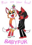 2026 abdl absurd_res ambiguous/ambiguous ambiguous_gender animal_mask anthro black_body bodily_fluids canid canine canis clothed clothing diaper domestic_dog duo eyebrows facing_each_other fox fur furrowed_eyebrows genital_fluids hair hi_res latex latex_clothing long_tail looking_at_viewer mammal marker_(artwork) mask multicolored_body narrowed_eyes nonbinary_(lore) open_mouth orange_body orange_fur peeing porta_puppy pup_mask raised_eyebrows red_ears red_eyes red_hair rewop_(rewopsofunny) rewopsofunny ribbons smile standing tail text three-quarter_view traditional_media_(artwork) trans_(lore) unclean_diaper urine urine_stream used_diaper using_diaper vixie_(rewopsofunny) watersports wearing_diaper wet_diaper yellow_eyes