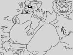 4:3 anthro balls belly big_balls big_belly big_butt big_moobs big_penis blush blush_lines bodily_fluids butt butt_slap canid canine collar dom_(domlol) domlol duo ejaculation english_text enjoying evil_container exclamation_point fox genitals hi_res huge_belly huge_butt machine male male/male mammal meme monochrome moobs motion_lines neck_tuft onomatopoeia overweight penis protogen side_view slap sound_effects surprised sweat text tuft
