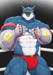 abs absurd_res anthro bandai_namco big_muscles canid canine canis deltoids digimon digimon_(species) digital_drawing_(artwork) digital_media_(artwork) fighting_pose fighting_ring hi_res huge_muscles machgaogamon male mammal muscular muscular_anthro muscular_male pose shinobiya solo wolf yellow_eyes