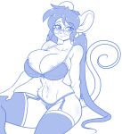 absurd_res accessory areola areola_slip big_breasts blush blush_lines breasts clothing curvy_figure eyebrow_through_hair eyebrows eyelashes eyewear female freckled_face freckled_legs freckled_shoulders freckled_thighs freckles garter garter_straps glasses hair hi_res hourglass_figure house_mouse huge_breasts jasmine_(skidd) legwear mammal monochrome mouse murid murine navel pigtails rodent rounded_ears skidd small_nose stockings tied_hair translucent translucent_hair underwear wearing_glasses