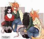 absurd_res american_opossum anthro bat_squeaks big_breasts big_butt blush bodily_fluids breasts butt canid canine clothed clothing digital_media_(artwork) duo english_text female female/female fingering fox fur genitals hair hi_res huge_breasts maeve_sahira mammal marsupial penetration public public_exposure public_nudity ruby_sahira simple_background text thick_thighs upskirt vaginal vaginal_fingering vulva wide_hips