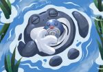  closed_eyes commentary_request gloves lying no_humans nostrils on_back one-hour_drawing_challenge open_mouth pokemon pokemon_(creature) pokemon_focus poliwag poliwrath rumiko_(vertlapin96) sleeping tadpole tail water white_gloves 