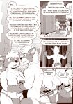 2019 abs anthro armoire bangs big_breasts bodily_fluids bottomwear breasts cabinet casual_nudity clothed clothing comic duo english_text eye_contact featureless_breasts featureless_crotch female halfmoon_axe hand_holding head_tuft hi_res hug hugging_another in_the_new_age inside jewelry loincloth loincloth_only looking_at_another male mammal melee_weapon monochrome mother_(lore) mother_and_child_(lore) mother_and_son_(lore) muscular muscular_anthro muscular_arms muscular_male necklace necklace_only nude parent_(lore) parent_and_child_(lore) parent_and_son_(lore) pecs polearm procyonid raccoon rick_griffin rikitakawi slave son_(lore) spear standing sword tapestry tears text topless tuft wall_(structure) weapon window