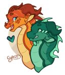 2026 ambiguous_gender cyprusdraegon dragon duo european_mythology facial_horn feral fin heart_symbol horn looking_at_another mythological_creature mythological_scalie mythology nose_horn open_mouth open_smile peril_(wof) scalie seawing_(wof) sharp_teeth simple_background skywing_(wof) smile spikes spikes_(anatomy) teeth turtle_(wof) western_dragon white_background wings_of_fire