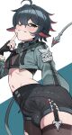  1boy absurdres animal_ears black_bra blush bra bulge covered_nipples earrings fingerless_gloves from_below genderswap genderswap_(ftm) gloves green_eyes hashira_14 highres jane_doe_(zenless_zone_zero) jewelry john_doe_(zenless_zone_zero)_(scopeophilia) looking_at_viewer male_focus mouse_boy mouse_ears mouse_tail navel pantyhose smile solo stud_earrings tail teeth torn_clothes torn_pantyhose trap underwear zenless_zone_zero 