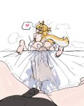  2girls absurdres animal_ears barefoot belle_(zenless_zone_zero) blonde_hair breasts commentary cum cum_overflow cum_pool female_ejaculation female_masturbation female_pov fingering futa_with_female futanari heart highres imkay_3 implied_sex ju_fufu large_breasts long_hair looking_at_viewer looking_back lying masturbation multiple_girls on_back penis pov smile spoken_heart spread_legs tail tiger_ears tiger_girl tiger_tail uncensored zenless_zone_zero 