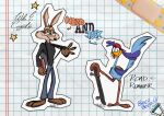 anthro avian backpack backwards_baseball_cap backwards_hat baseball_cap bird canid canine canis clothing coyote cuculiform duo eyewear glasses hat headgear headwear hi_res jock looney_tunes male mammal nerd new_world_ground_cuckoo road_runner_(looney_tunes) roadrunner skateboard tongue tongue_out v_sallart vehicle warner_brothers wile_e._coyote