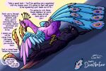  aella_the_phoenix animal_genitalia avian bird cloaca clocal_juice doesnotexist english_text feral galliform genitals gyro_feather gyrotech hi_res peafowl phasianid pinned pinned_beneath_talon pinned_to_ground presenting text tongue tongue_out vore vore_tease 