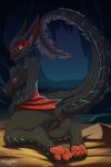 2:3 absurd_res anthro anus ark_survival_(series) big_breasts big_ears blue_eyes breasts butt capcom claws dreyk-daro fanged_wyvern female flying_wyvern genitals hi_res hybrid inner_ear_fluff kneeling long_tail looking_at_viewer managarmr monster_hunter nargacuga pawpads presenting presenting_hindquarters pupils rear_view red_sclera scales slit_pupils solo tail tail_tuft tuft ventral_scales vulva