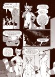 2019 aiko_(itna) amputee angry anthro bandage bench big_breasts bottomwear breasts campfire camping_tent casual_nudity clothed clothing comic dialogue digital_media_(artwork) disability elderly_anthro elderly_male english_text featureless_breasts featureless_crotch female forest frown frustrated fur gate group hand_behind_head hi_res ikoti_(itna) in_the_new_age jewelry laire_(itna) loincloth looking_back male mammal markings melee_weapon missing_leg monochrome mountain muscular muscular_anthro muscular_male necklace necklace_only night nude outside overweight overweight_anthro overweight_female plant polearm pots procyonid raccoon rick_griffin rikitakawi ring_(marking) ringed_tail smoke standing star striped_markings striped_tail stripes tail tail_markings text topless town tree trio urai village walking_stick weapon