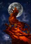 2019 arm_cuffs arm_tattoo beads blue_background brown_mane claws colored cuff_(restraint) cuffs_(clothing) digital_media_(artwork) digital_painting_(artwork) fangs felid feline feral final_fantasy final_fantasy_vii fire full_moon fur gold_cuffs hi_res leg_tattoo light lighting male mammal mane metal_cuffs moon muscular muscular_feral on_rock open_mouth orange_body orange_fur painting_(artwork) pawpads pose red_xiii restraints rim_light roaring rock shaded shoulder_tattoo simple_background sky solo square_enix star starry_sky tail tattoo teeth tenma_art thigh_tattoo