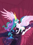 3:4 absurd_res anthro anthro_on_anthro anthrofied bed black_body blue_eyes bodily_fluids breast_grab breasts canon_x_oc cutie_mark duo equid equine feathered_wings feathers female female/female female_dominating_female friendship_is_magic furniture gor1ck grin hair hair_over_eye hand_on_breast hand_on_hip hasbro hi_res horn inside intraspecies lidded_eyes lying magic mammal multicolored_hair my_little_pony mythological_creature mythological_equine mythology nyx_(pen_stroke) on_back on_bed open_mouth princess_celestia_(mlp) pulling_hair purple_eyes scissor_position smile spread_legs spreading sweat touching_hair white_body winged_unicorn wings yellow_sclera