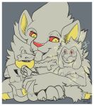 absurd_res arkailart big_pawpads border buizel electricity feral fluffy fluffy_chest fluffy_mane fur generation_4_pokemon group hi_res hug hugging_another luxray nintendo pokemon pokemon_(species) poofy_hair riolu size_difference sketch static_electricity tongue_bath trio white_border
