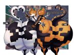 2026 4:3 anthro big_butt butt butt_grab crowundeadcat digital_media_(artwork) domestic_cat duo english_text epic_games felid feline felis female food for_a_head fortnite fruit gesture hand_gesture hand_on_butt heart_symbol hi_res huge_butt looking_at_viewer looking_back mammal object_head open_mouth plant profanity pumpkin pumpkin_head smile spice_(fortnite) text thick_thighs v_sign wide_hips