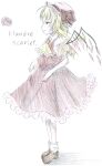  blonde_hair commentary_request crystal_wings flandre_scarlet flower hat highres mob_cap rasen_u red_ribbon red_skirt red_vest ribbon rose side_ponytail skirt touhou vampire vest wings 
