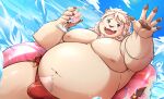 anthro belly blush bulge clothing felid flotation_device fur hi_res leo_von_narcis lion male mammal mane nipples overweight pantherine pawpads pecs saund_r_pupu2 solo speedo swim_ring swimwear water white_body white_fur xxl_woofia