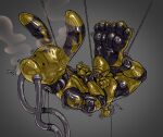 a_guy_somewhere ankle_cuffs anthro arms_tied bdsm bdsm_gear bdsm_outfit black_latex bondage bound brown_background bulge clothing collar condom_suit cuff_(restraint) detailed_bulge edging egg_vibrator genital_outline genitals gimp_mask hands_behind_back hi_res hogtied lagomorph latex latex_clothing latex_mask latex_skinsuit legs_tied leporid male male_anthro mammal mask orgasm_denial penile penis penis_outline rabbit restraints sex_toy simple_background skinsuit solo submissive submissive_anthro submissive_male suspension suspension_bondage tight_clothing vibrator vibrator_on_penis wearing_mask wrist_cuffs yellow_latex