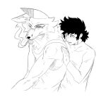 2024 anthro canid canine cigarette cigarette_in_mouth cigarette_smoke clothing cordell_crimson duo fox fur hair hi_res human louis_velvet male mammal monochrome object_in_mouth reagan700 shirt smoke tank_top topwear whiskers