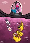 accessory areola blush breasts candle clothed clothing covering covering_breasts cupcake_(fnaf) disembodied_hand dress female five_nights_at_freddy's five_nights_at_freddy's_2 genitals group hair headband hi_res human humanoid machine mammal navel no_underwear open_mouth pubes red_hair robot scottgames sharp_teeth tail teeth theenfman toy_chica_(fnaf) trio upskirt vulva yellow_body