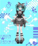  1girl :d animal_ear_fluff animal_ears apron aqua_eyes aqua_hair aqua_nails arm_warmers belt belt_collar black_boots black_bow black_choker black_corset blunt_bangs bodice boots bow breasts cat_ears cat_girl cat_ornament cat_tail chocoan choker cleavage cleavage_cutout clothing_cutout collar commentary_request corset detached_sleeves dress drill_hair facial_mark fake_wings fangs fingerless_gloves fish_ornament framed_breasts frilled_apron frilled_corset frilled_dress frills gloves grey_apron grey_dress hair_bow hair_ornament high_collar highres kamitsubaki_studio kneehighs leg_warmers long_hair looking_at_viewer maid_headdress mini_wings multiple_belts multiple_hair_bows nail_polish official_alternate_costume official_art platform_boots platform_shoes plus_sign second-party_source shoes short_sleeves sidelocks sinsekai_record smile socks solo strap tail tail_bow tail_ornament teardrop_facial_mark thigh_strap twin_drills underbust valis_(sinsekai) vitte_(valis) waist_apron wings 