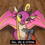 1:1 2024 absurd_res ambiguous_gender dragon english_text european_mythology facial_horn feral frill_(anatomy) gun hi_res high-angle_view holding_gun holding_object holding_ranged_weapon holding_weapon horn kinkajou_(wof) mythological_creature mythological_scalie mythology nose_horn okavis open_mouth open_wings rainwing_(wof) ranged_weapon scalie solo_focus text weapon western_dragon wings_of_fire