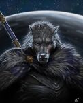 2025 anthro blaidd_(elden_ring) canid canine elden_ring fromsoftware front_view fur half-length_portrait hi_res ian-exe looking_at_viewer male mammal melee_weapon mythological_canine mythological_creature mythology portrait scabbard signature solo sword sword_on_back weapon weapon_on_back werecanid werecanine werecreature werewolf whiskers