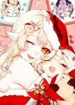  2boys 2girls :d ;d ^_^ albedo_(genshin_impact) alice_(genshin_impact) animal_ears antlers bare_shoulders blonde_hair blush bow closed_eyes closed_mouth commentary_request detached_sleeves dodoco_(genshin_impact) durin_(genshin_impact) ear_blush fake_animal_ears fingernails from_side fur-trimmed_headwear fur_trim genshin_impact hat highres holding horns hug klee_(genshin_impact) long_hair looking_at_viewer mother_and_child mother_and_daughter multiple_boys multiple_girls nail_polish one_eye_closed open_mouth parent_and_child pointy_ears purple_hair red_bow red_eyes red_hat red_nails red_sleeves reindeer_antlers smile symbol_in_eye waramikap 
