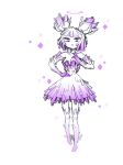  1girl andaerz artist_logo artist_name bare_shoulders blunt_bangs breasts crystal_dress crystal_gloves crystal_hair crystal_legwear double_bun dress elbow_gloves gloves gradient_clothes gradient_dress gradient_gloves gradient_hair gradient_thighhighs hair_bun halo hand_on_own_hip highres logo medium_breasts medium_hair multicolored_hair original purple_dress purple_eyes purple_gloves purple_hair purple_halo purple_thighhighs solo thighhighs white_background white_hair 