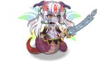  1girl animated animated_png armor armored_skirt artist_request aura bare_shoulders bikini_armor black_armor black_collar black_horns black_sleeves blinking blue_aura blue_wings chest_eye chibi chibi_only closed_mouth collar colored_skin detached_sleeves detached_wings facial_tattoo flat_chest flower full-body_tattoo full_body gold_trim gradient_wings green_wings hair_flower hair_ornament hair_tattoo hair_vines holding holding_sword holding_weapon horns lamia long_hair looping_animation lowres mon-musu_quest! mon-musu_quest:_paradox monster_girl monster_musume_td multicolored_wings neris_(mon-musu_quest!) neris_(true_form)_(mon-musu_quest!) official_art pink_wings plant pointy_ears purple_scales purple_skin shadow simple_background solo standing string string_of_fate sword tattoo third-party_source thorns transparent_background twintails very_long_hair vines weapon white_hair wings yellow_eyes 