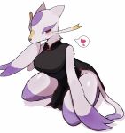 2026 anthro asian_clothing black_clothing black_dress black_nose blush blush_lines breasts chinese_clothing chinese_dress clothing dipstick_tail dress east_asian_clothing female fur generation_5_pokemon heart_symbol hi_res markings mienshao nintendo pokemon pokemon_(species) pokemorph purple_body purple_fur purple_tail_tip red_eyes simple_background smile solo tail tail_markings white_background white_body white_ears white_fur white_tail yellow_body yellow_fur zaratoko_08