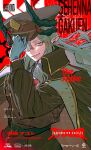  1girl black_horns blue_archive coat collar_tabs commentary curved_horns demon_horns gloves gradient_halo gradient_horns grey_hair hair_over_one_eye halo hat highres horns long_hair makoto_(blue_archive) military_coat military_hat military_uniform multicolored_halo multicolored_horns multiple_horns open_mouth peaked_cap pointy_ears shirt smile solo usujio 