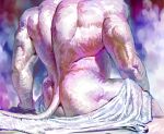 2026 abstract_background ambiguous_form ambiguous_gender ambiguous_species back_muscles butt digital_drawing_(artwork) digital_media_(artwork) hi_res kingarthur_i nude nude_ambiguous portrait rear_view restricted_palette sitting slightly_chubby slightly_chubby_ambiguous solo tail three-quarter_portrait ventral_groove