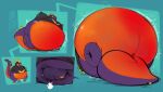 2026 absurd_res air_from_mouth air_inflation artist_logo artist_name belly belly_blush belly_expansion big_belly black_hood blue_background blush body_blush body_inflation close_to_bursting expansion hi_res huge_belly hyper hyper_belly hyper_inflation immobile implied_popping inflation leezpunk logo motion_lines pal_(species) palworld pocketpair purple_body purple_tail sequence simple_background smokey_blokey spherical_inflation sunken_head sunken_limbs swelling tail text yellow_sclera