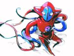 alien black_sclera chest_jewel colored_sclera deoxys deoxys_(normal) full_body highres looking_at_viewer no_mouth pokemon pokemon_(creature) pokemon_focus shan_mi72266 simple_background white_background 