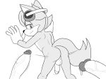 4chan_anon anonymous_artist anthro balls bodily_fluids butt canid canine electronics erection fan_character fox genital_fluids genitals group headphones human male mammal monochrome penis precum sega shaking_butt sonic_the_hedgehog_(series) tail trio
