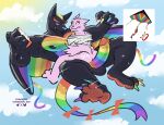 2026 ambiguous_gender animate_inanimate anthro arms_tied balls big_penis black_body black_wings bound canid canine circumcised colored cvinodor digital_media_(artwork) duo english_text erection fur genitals glistening glistening_genitalia glistening_penis hi_res humanoid_genitalia humanoid_penis long_tail looking_at_another looking_back male male/ambiguous mammal multicolored_claws multicolored_penis multicolored_tail multicolored_wings muscular muscular_male nipples nude_male penis pink_body pink_fur pink_tail reference_image shaded sitting sitting_on_another sketch smile smirk tail text watermark wings ych_(character)