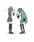  2girls absurdres birthday birthday_cake cake candle commentary crysepia detached_sleeves food full_body hatsune_miku headphones highres kasane_teto kasane_teto_(utau) multiple_girls utau vocaloid 