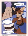 anthro anthro_on_anthro biped black_hair black_nose blush borzoi bottomwear breasts brown_body brown_fur bulge canid canine canis cleavage clothed clothing collar collar_pull colored comic detailed_bulge dialogue dmitri_(wolfpsalm) domestic_dog dress duo ear_piercing ear_ring english_text erection erection_under_clothing faceless_character faceless_male facial_piercing female female_anthro fur genital_outline group hair hi_res hunting_dog inside male male/female male_anthro mammal off_shoulder pants penis_outline piercing psalm_(wolfpsalm) ring_piercing shirt sighthound speech_bubble tail tan_body tan_fur text throbbing topwear white_body white_fur wolf wolfpsalm