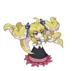  1girl ahoge animated animated_png artist_request beamed_eighth_notes black_skirt blinking blonde_hair blue_eyes blue_ribbon chibi chibi_only drill_hair drill_sidelocks eighth_note emily_(mon-musu_quest!) full_body hair_between_eyes hair_ribbon hands_up idol long_hair long_skirt long_sleeves looping_animation lowres mon-musu_quest! monster_girl monster_musume_td musical_note neck_ribbon official_art ribbon scylla shirt sidelocks simple_background singing skirt smile solo standing suction_cups tentacle_hair tentacle_legs tentacles third-party_source transparent_background very_long_hair white_shirt 